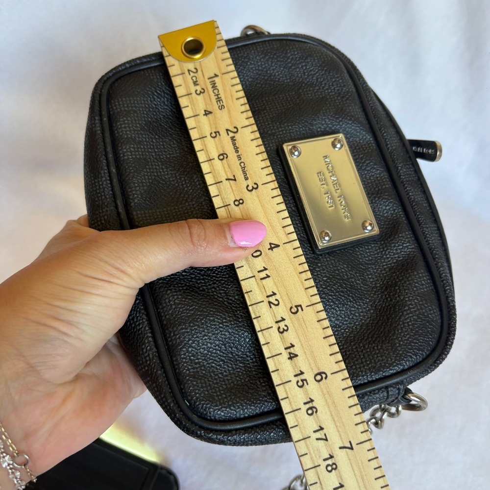 Michael Kors Black Monogram Crossbody Camera Bag Silver Hardware - Picture 7 of 7